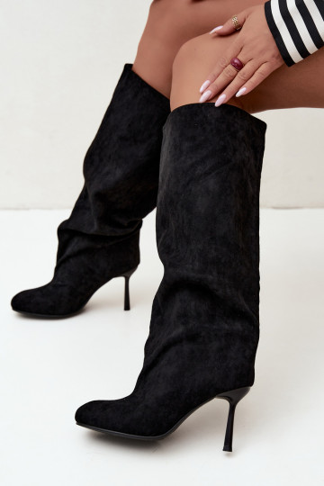 women's slip-on knee-high boots with thin heels in black Caliya