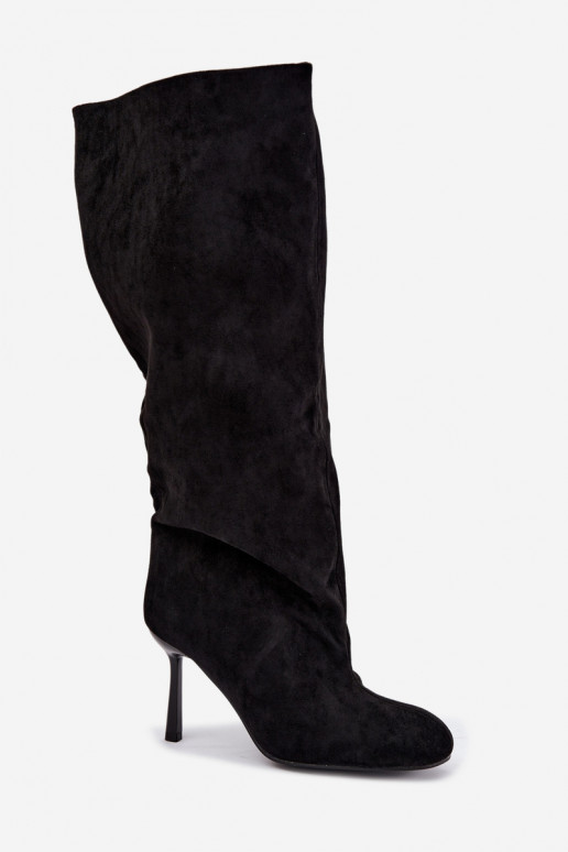 women's slip-on knee-high boots with thin heels in black Caliya