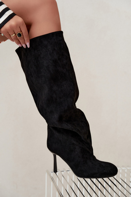 women's slip-on knee-high boots with thin heels in black Caliya