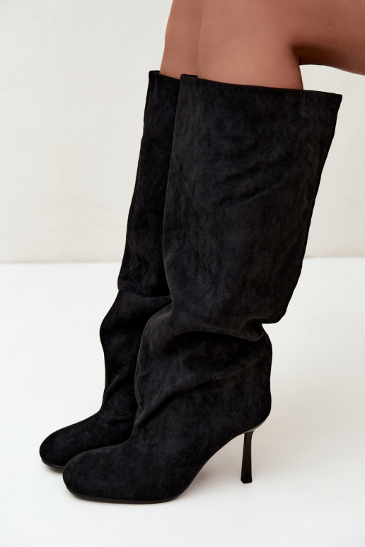 women's slip-on knee-high boots with thin heels in black Caliya