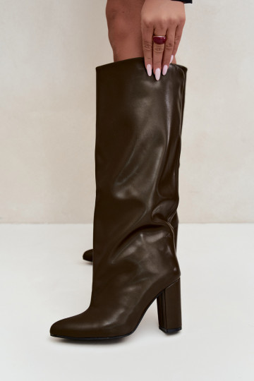 women's slip-on knee-high boots with heels in CzekoladoĮe Emeline 2