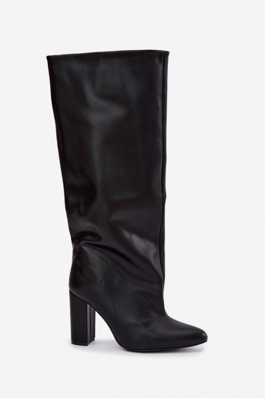 women's slip-on knee-high boots with heels in black Emeline