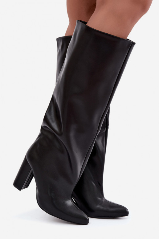 women's slip-on knee-high boots with heels in black Emeline