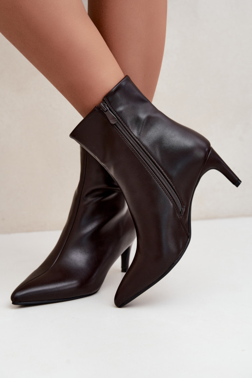 women's ankle boots with heels in faux leather in CzekoladoĮe Celisse
