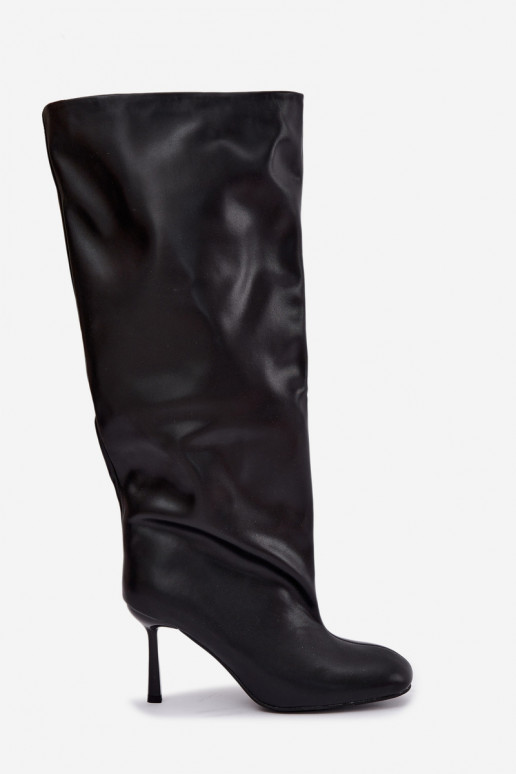 Slip-on women's knee-high boots with slim heels in black Caliya