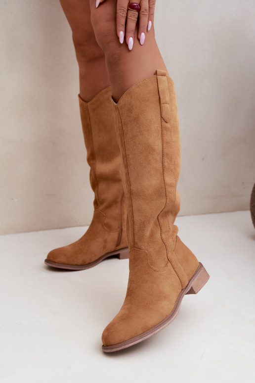 Women's knee-high boots with wide heels in brown Gilena