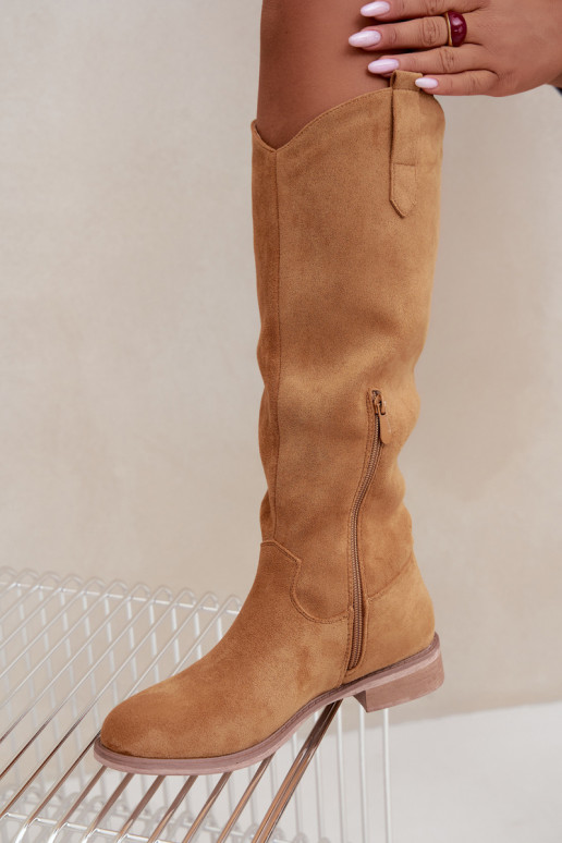 Women's knee-high boots with wide heels in brown Gilena