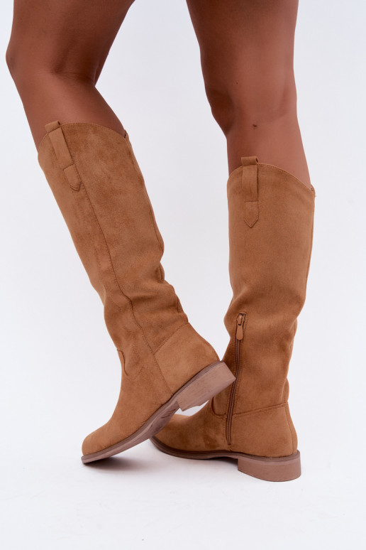 Women's knee-high boots with wide heels in brown Gilena
