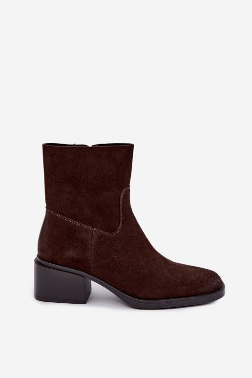 Women's ankle boots in faux suede with heels in chocolate color Iveris