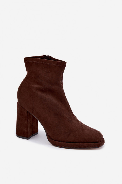 Women's ankle boots in faux suede with heels in brown color Karvella