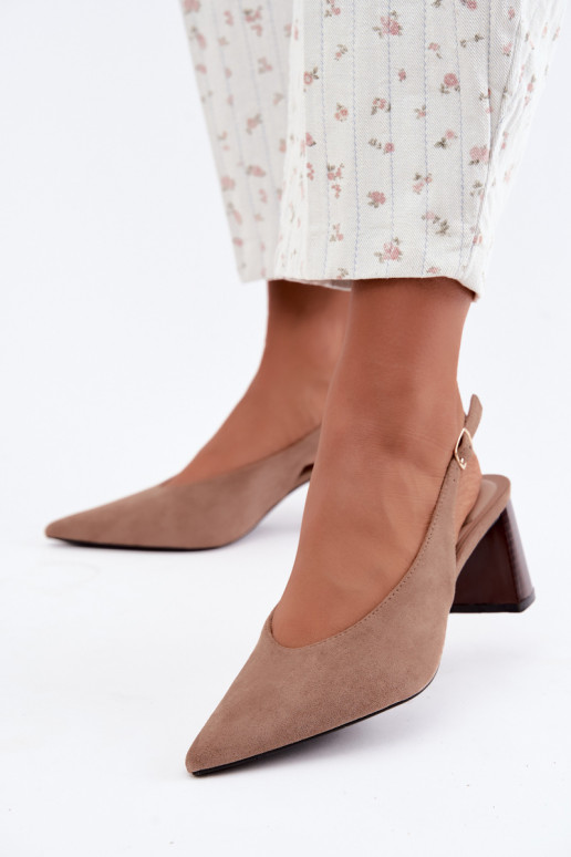 Buty na obcasie z odkrytym piętą w kolorze piaskowym Sorenia