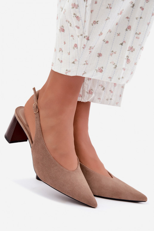 Buty na obcasie z odkrytym piętą w kolorze piaskowym Sorenia