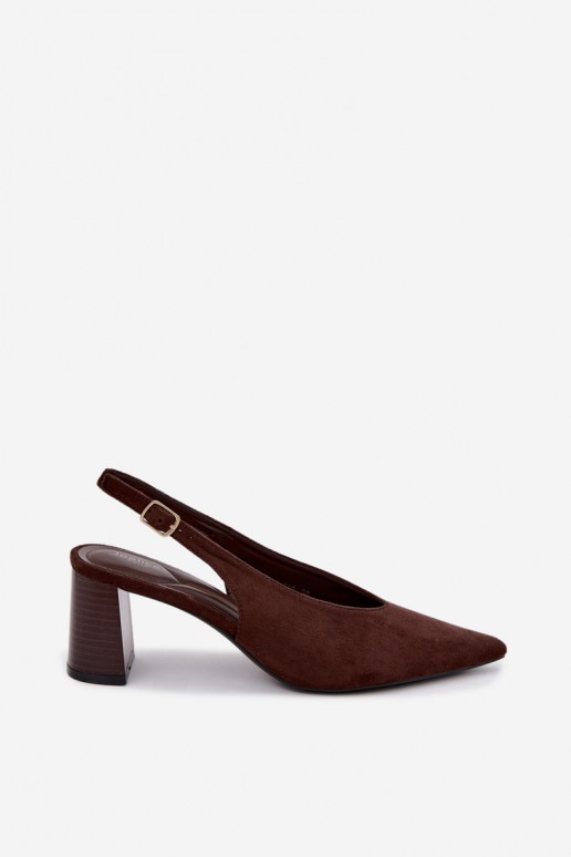 Heeled shoes with open heel in chocolate color Sorenia