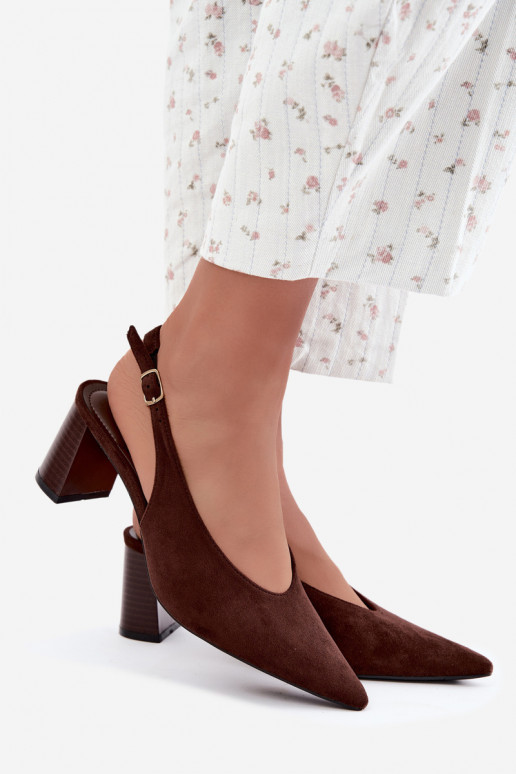 Buty na obcasie z odkrytym piętą w kolorze czekoladowym Sorenia