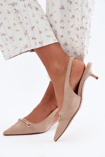 Bateliai su atvira kulnimi ant žemo kulno smėlio spalvos Caylo 2