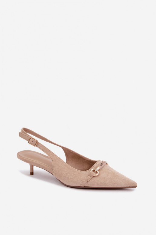 Buty na obcasie z niskim obcasem w kolorze piaskowym Caylo