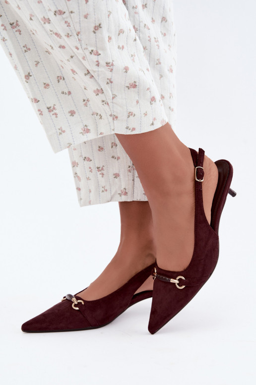 Buty na obcasie z niskim obcasem w kolorze bordowym Caylo