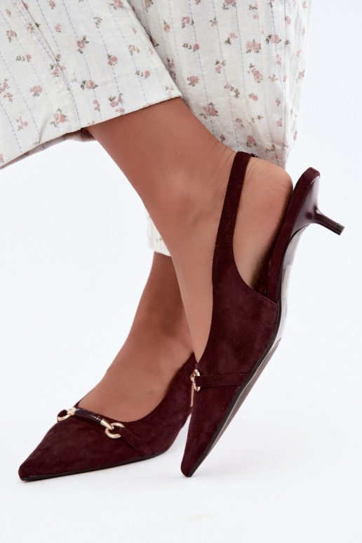 Buty na obcasie z niskim obcasem w kolorze bordowym Caylo