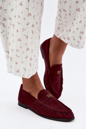Women's moccasins with ruffles and decorative details in bordo color Kairo