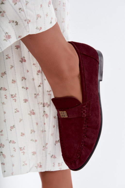 Women's moccasins with ruffles and decorative details in bordo color Kairo