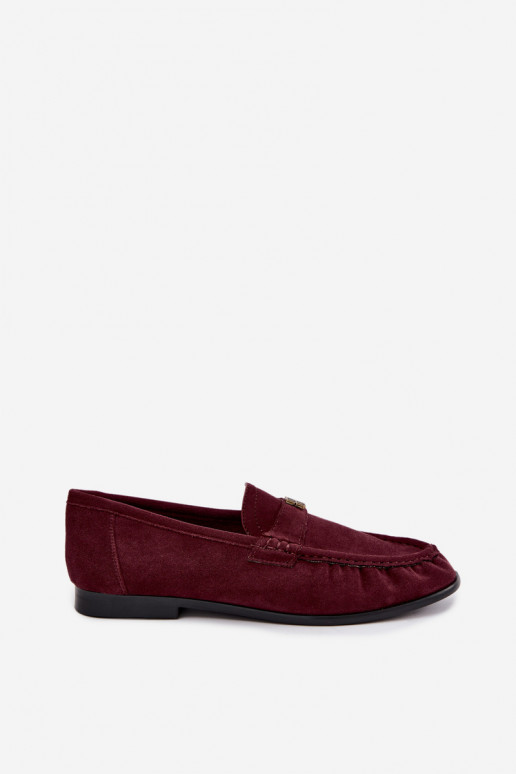 Women's moccasins with ruffles and decorative details in bordo color Kairo