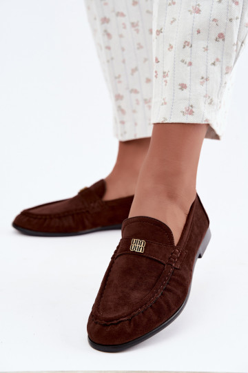 Women's moccasins with ruffles and decorative details in chocolate color Kairo 2