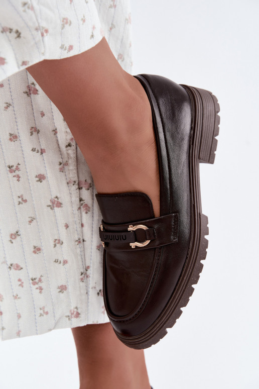 Women's moccasins with fancy details in chocolate color Brika