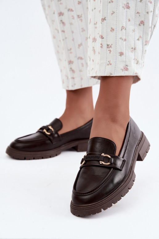 Women's moccasins with fancy details in chocolate color Brika