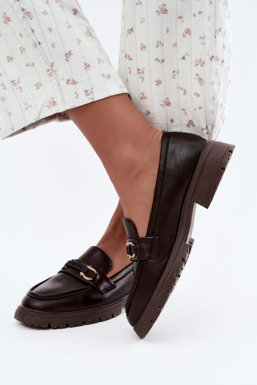 Women's moccasins with fancy details in chocolate color Brika