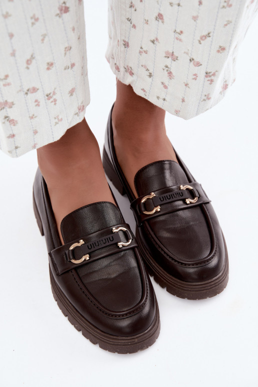 Women's moccasins with fancy details in chocolate color Brika
