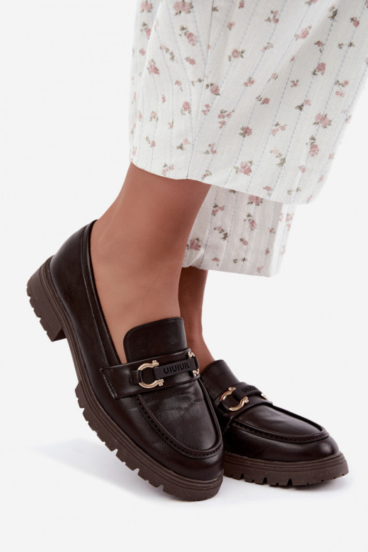 Women's moccasins with fancy details in chocolate color Brika