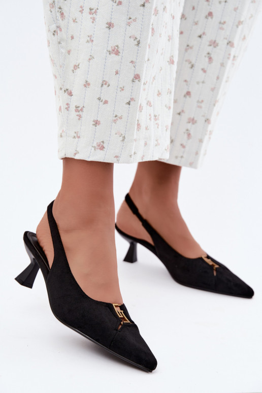 Heeled sandals with open heel and decorative details in black color Gilly