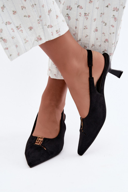 Heeled sandals with open heel and decorative details in black color Gilly