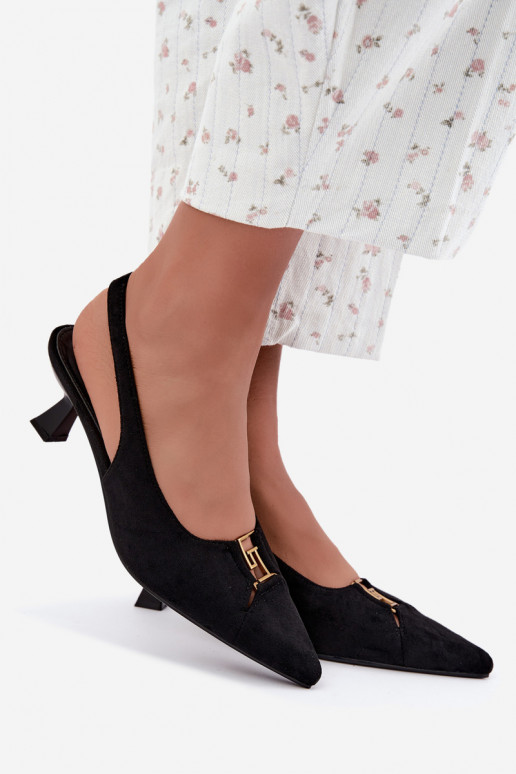 Heeled sandals with open heel and decorative details in black color Gilly