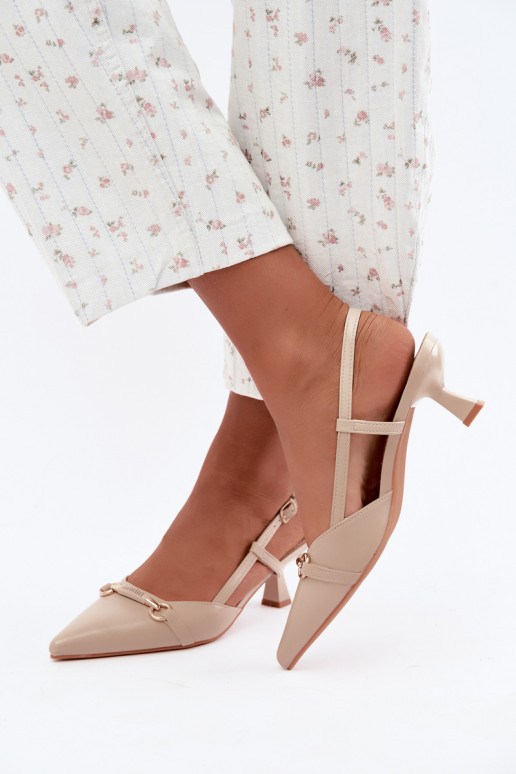 Women's heeled sandals with pointed toes in sand color Felessa