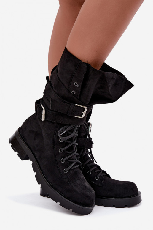 warm work ankle boots with buckles in black color Patsy