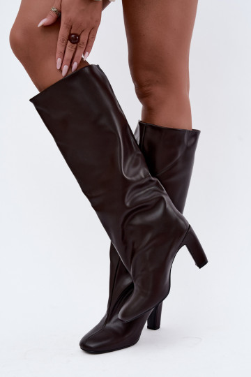 slip-on knee-high boots with heels in chocolate color Falina 2