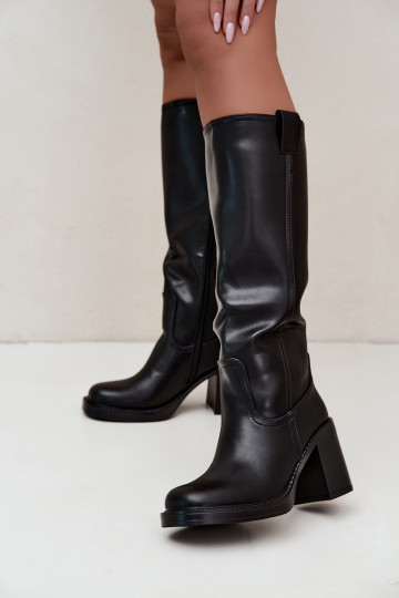 warm women's knee-high boots with heels in black color Feresa 2