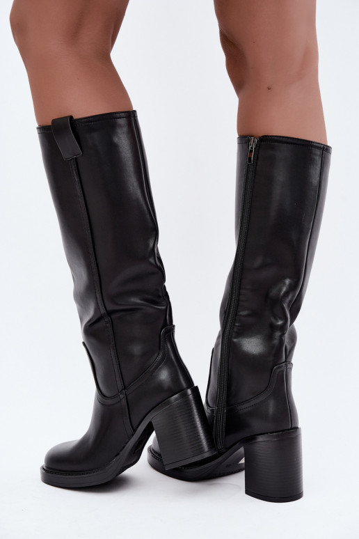 warm women's knee-high boots with heels in black color Feresa