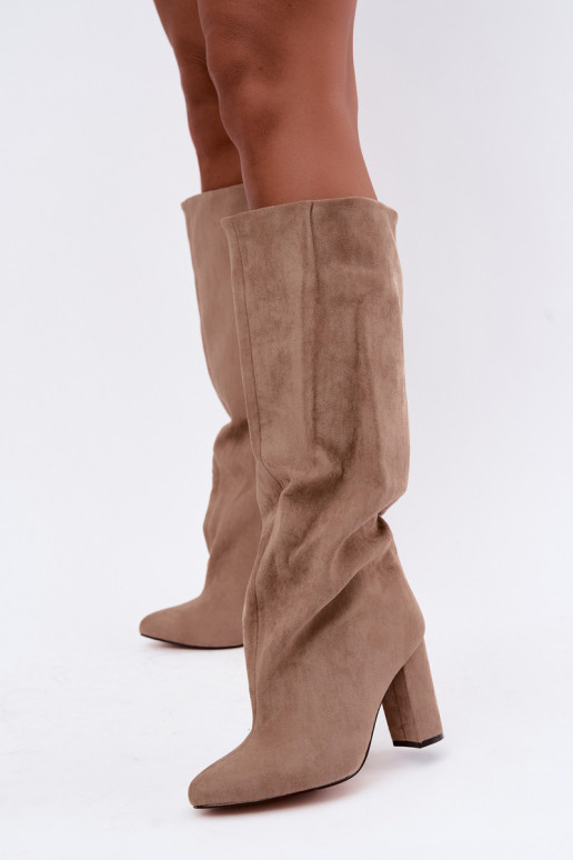 slip-on knee-high boots with heels in sand color Emeline