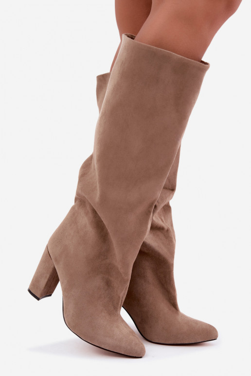 slip-on knee-high boots with heels in sand color Emeline
