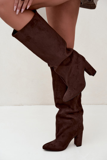 slip-on knee-high boots with heels in chocolate color Emeline 2