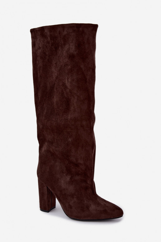 slip-on knee-high boots with heels in chocolate color Emeline
