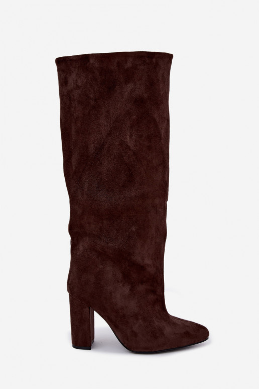 slip-on knee-high boots with heels in chocolate color Emeline