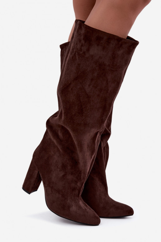slip-on knee-high boots with heels in chocolate color Emeline