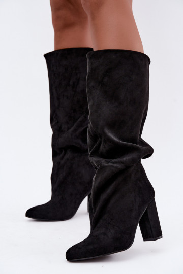 slip-on knee-high boots with heels in black color Emeline 2