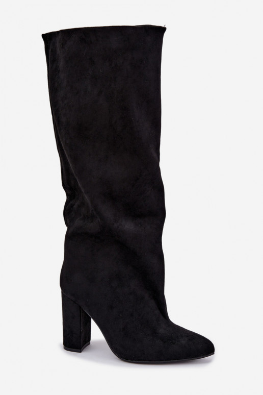 slip-on knee-high boots with heels in black color Emeline