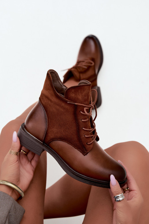 Ismerae brown ankle boots with wide heels