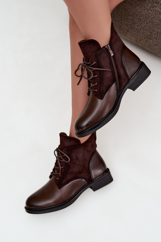 Ismerae chocolate brown ankle boots with wide heels