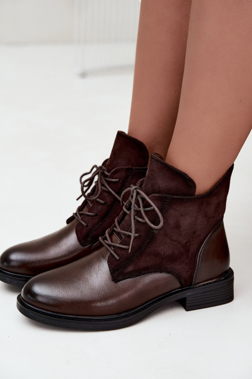 Ismerae chocolate brown ankle boots with wide heels